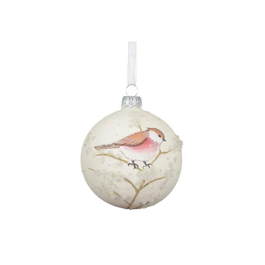 White Chickadee Ball Ornament - Christmas Place