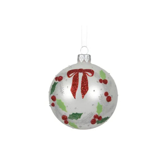 Glass Red Bow Wreath Ball Ornament - Christmas Place