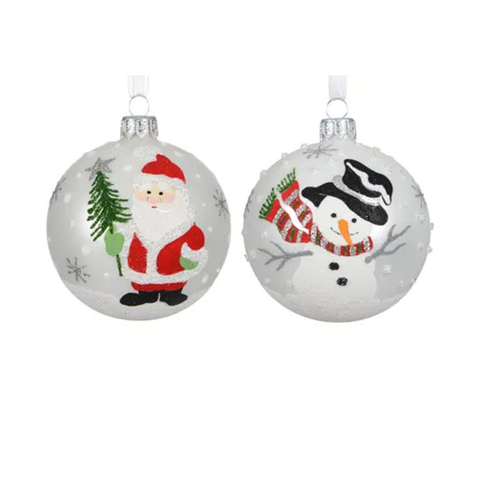 Glass Santa Snowman Ball Ornament - Christmas Place