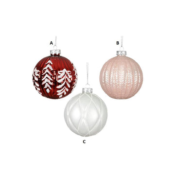 Glass Red White Pink Ball Ornament
