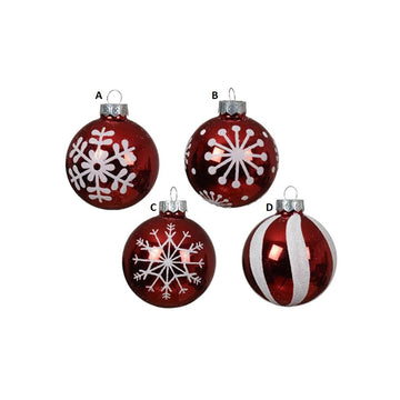 Glass Red White Ball Ornament X4
