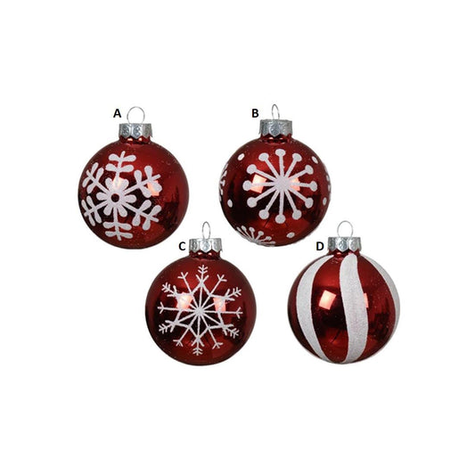 Glass Red White Ball Ornament X4