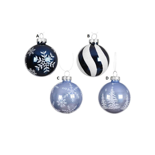 Glass Blue White Ball Ornament X4