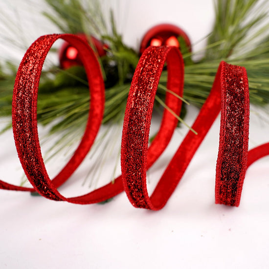 .5Inch Red Metallic Velvet Ribbon - Christmas Place