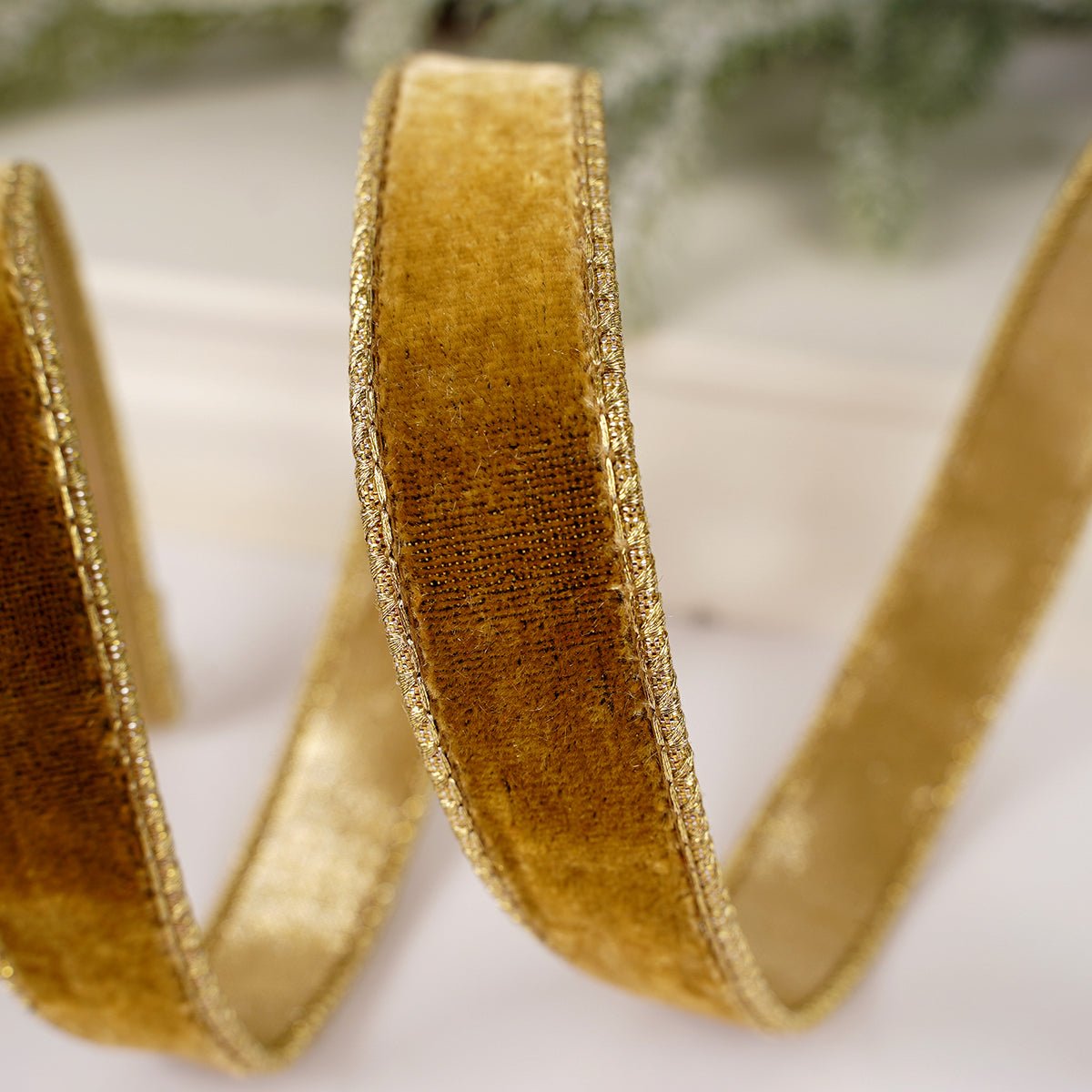 1Inch Light Gold Velvet Metallic Ribbon - Christmas Place