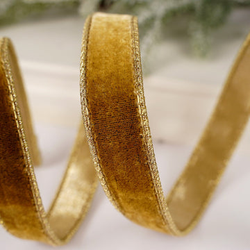 1Inch Light Gold Velvet Metallic Ribbon - Christmas Place