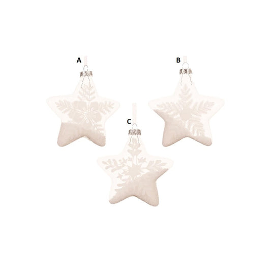 Glass White Snow Star Ornament