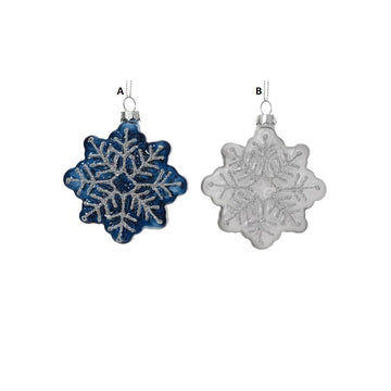 Glass Blue White Snowflake Ornament