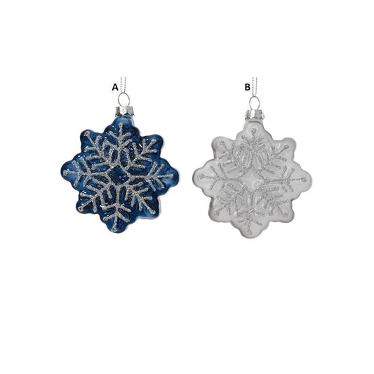 Glass Blue White Snowflake Ornament