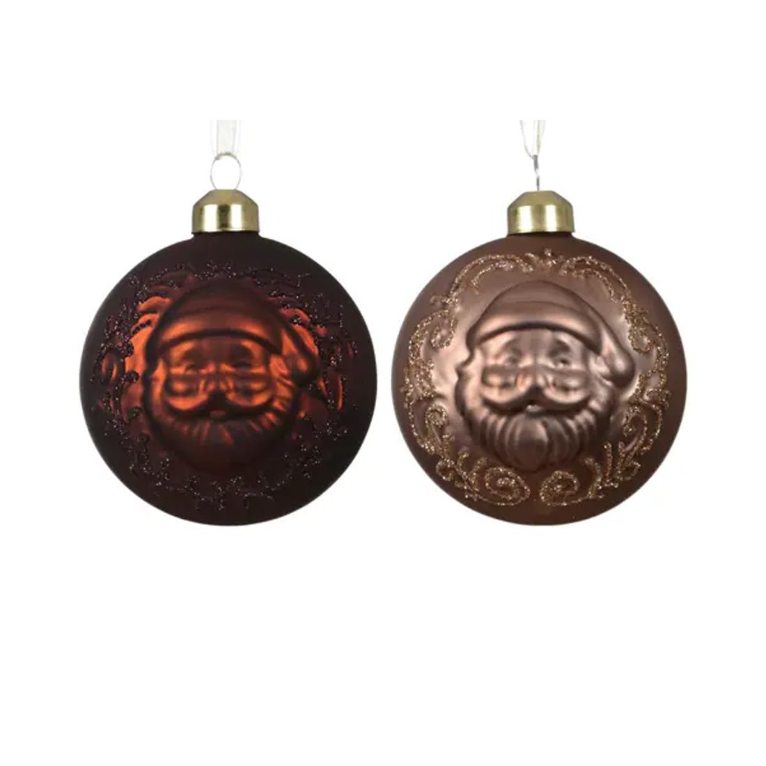GLASS SANTA HEAD IMPRINTED BALL ORNAMENT/2 - Christmas Place