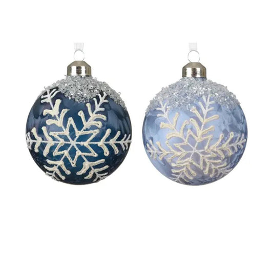 Glass Blue Snowflake Ball Ornament - Christmas Place