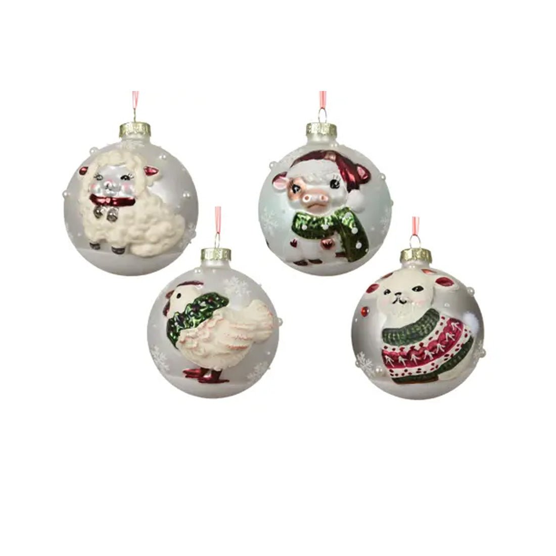 Winter White Farm Animal Ball Ornament - Christmas Place