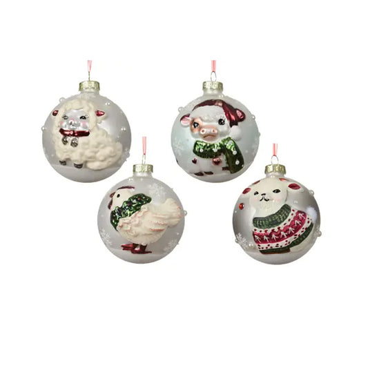 Winter White Farm Animal Ball Ornament