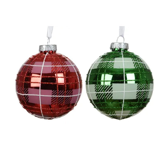 Glass Tartan Mirror Ball Ornament - Christmas Place