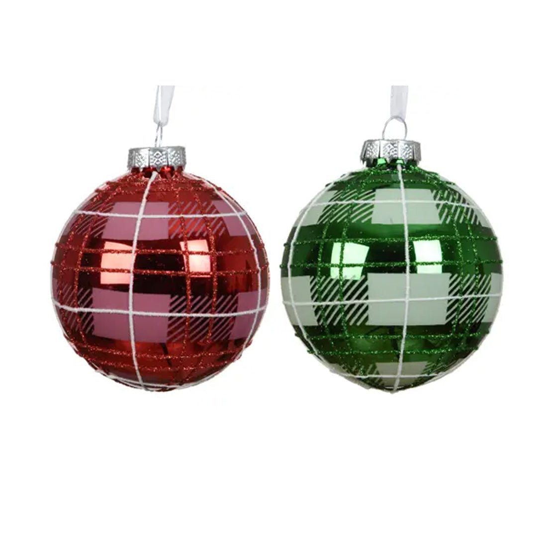 Glass Tartan Mirror Ball Ornament - Christmas Place