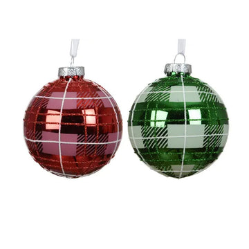 Glass Tartan Mirror Ball Ornament - Christmas Place