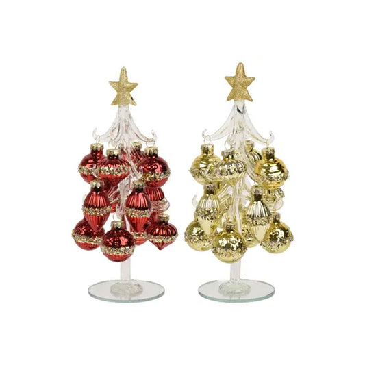 8Inch Red Gold Glass Tree With Ornaments - Christmas Place