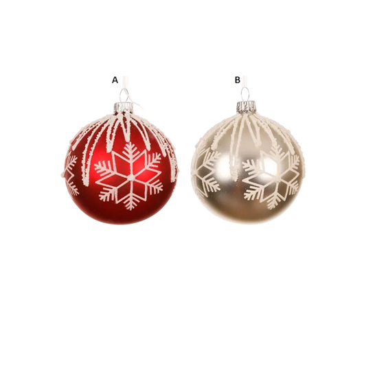 Glass Red Silver Snowflake Ball Ornament