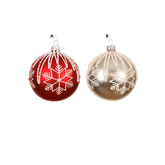 Glass Red Silver Snowflake Ball Ornament - Christmas Place