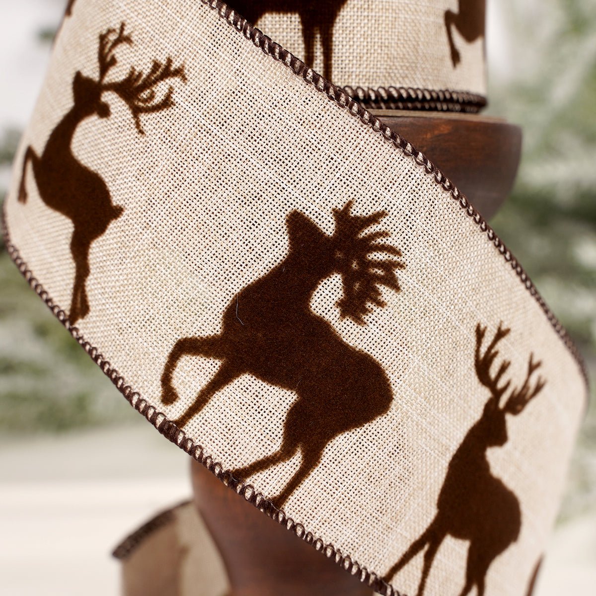 2.5Inch Brown Flock Deer Ribbon - Christmas Place