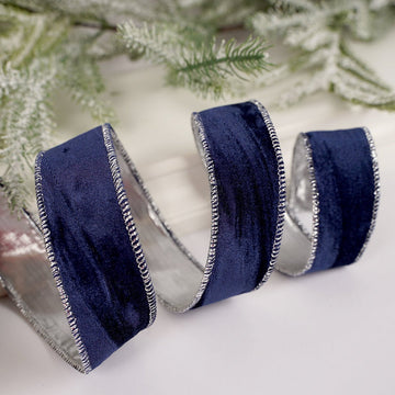 1.5Inch Midnight Marble Velvet Silver Ribbon - Christmas Place