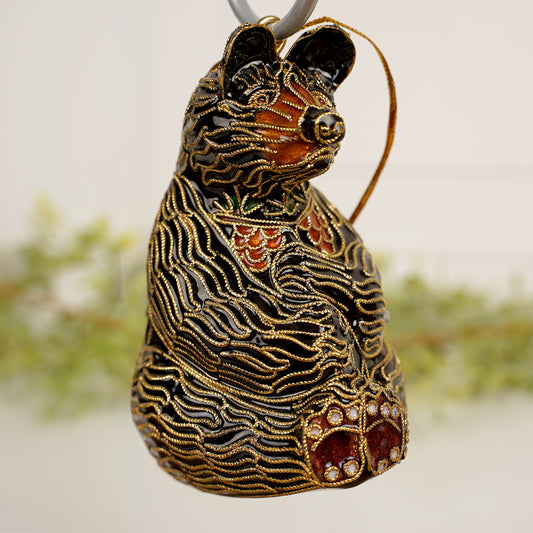 Black Bear Cloisonne Gold Plated Ornament