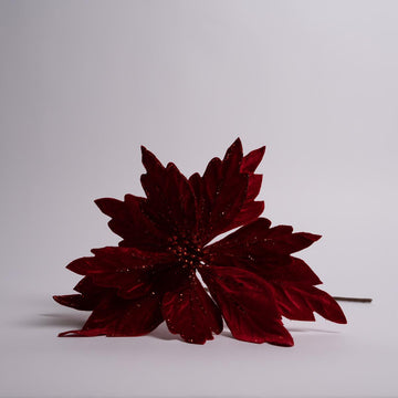19 Inch Red Velvet Glitter Trim Poinsettia