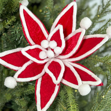 White Felt Trim Red Poinsettia