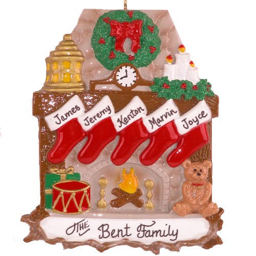 Fireplace with Stockings Family of 5 - Christmas Place
