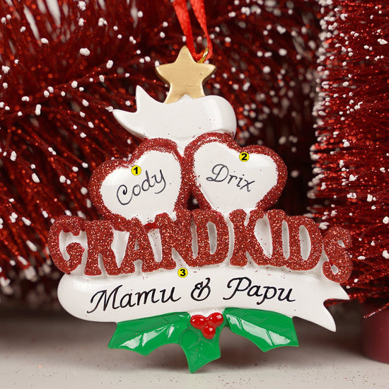 Two Grandkids Heart Personalized Ornament - Christmas Place