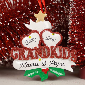 Two Grandkids Heart Personalized Ornament - Christmas Place