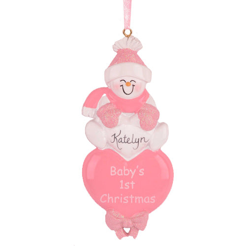 Snowman Heart Pink First Christmas