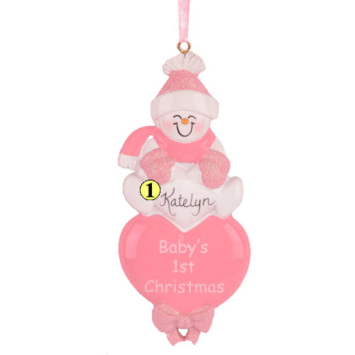 Snowman Heart Pink First Christmas