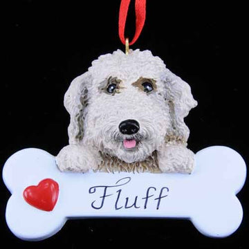 Labradoodle with Bone Ornament
