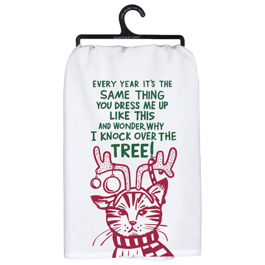 Angry Cat Christmas Tree Dish Towel - Christmas Place