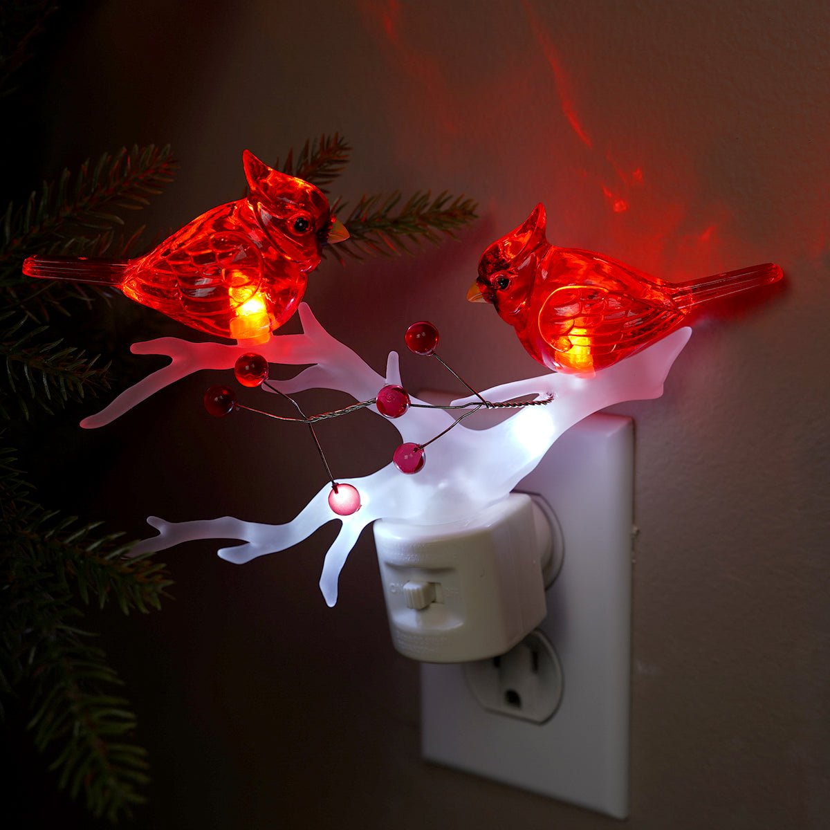 Cardinal on Branch Night Light - Christmas Place