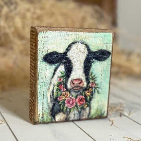 Calf With Wreath Block Sign