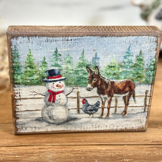 Winter Friends Farm Wood Block Sign