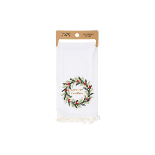 Merry Christmas Wreath Kitchen Towel