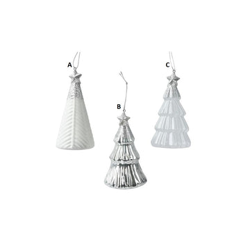 Glass Silver White Tree Ornament
