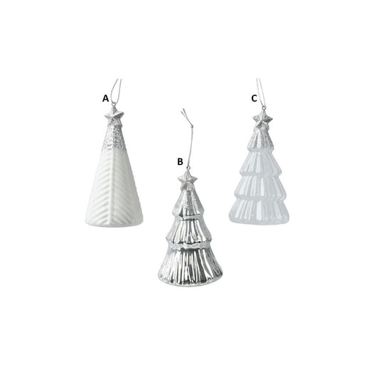 Glass Silver White Tree Ornament