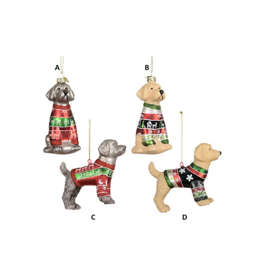 Glass Dog Sweater Ornament