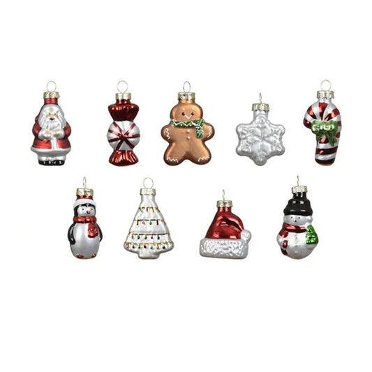 Mini Glass Red White Boxed Ornaments