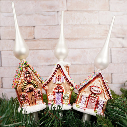 Glass Gingerbread House Tree Topper - Christmas Place