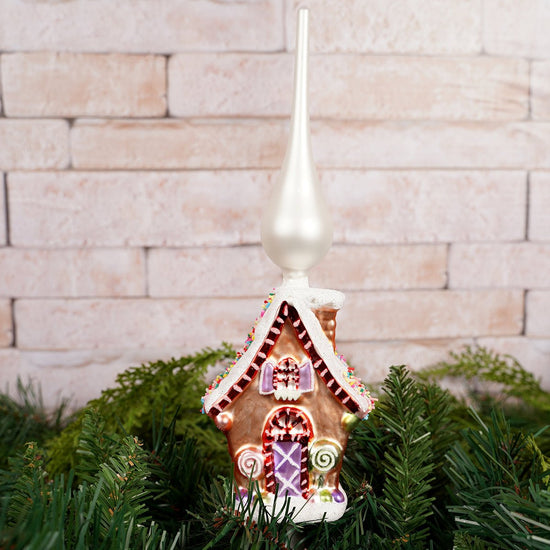 Glass Gingerbread House Tree Topper - Christmas Place