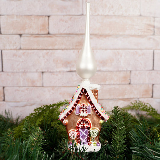 Glass Gingerbread House Tree Topper - Christmas Place