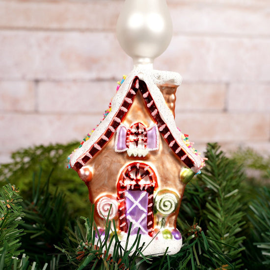 Glass Gingerbread House Tree Topper - Christmas Place