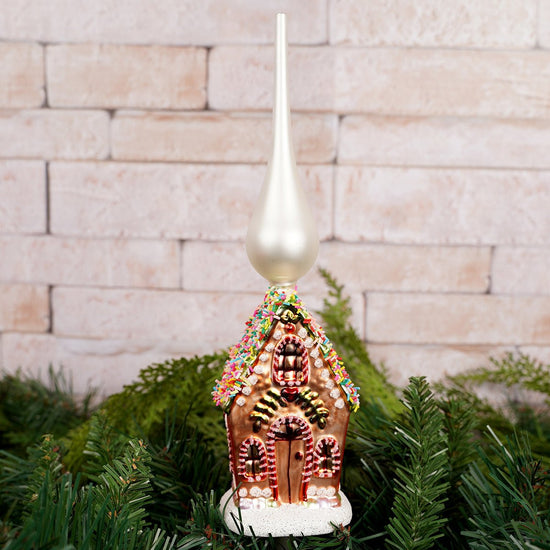 Glass Gingerbread House Tree Topper - Christmas Place