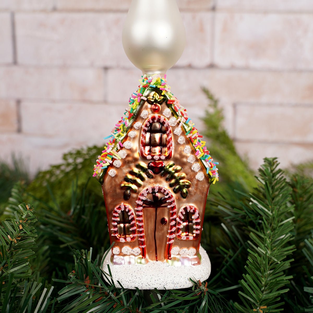Glass Gingerbread House Tree Topper - Christmas Place