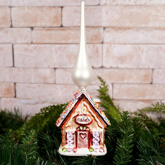 Glass Gingerbread House Tree Topper - Christmas Place